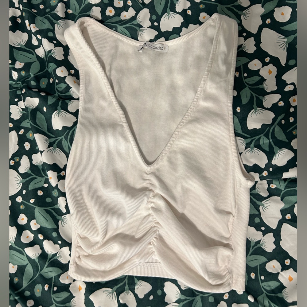 Zara white scrunch tank size M